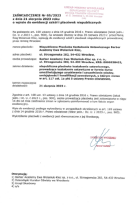 zaświadczenie o wpisie do rejestru placówek niepublicznych zaświadczenie o wpisie do rejestru placówek niepublicznych